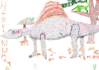 夏期講習点描画の入門コース応用　小５「アリゾナザウルスの足跡」