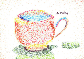 春期講習点描画の入門（小学５年）「色とりどりのコップ」